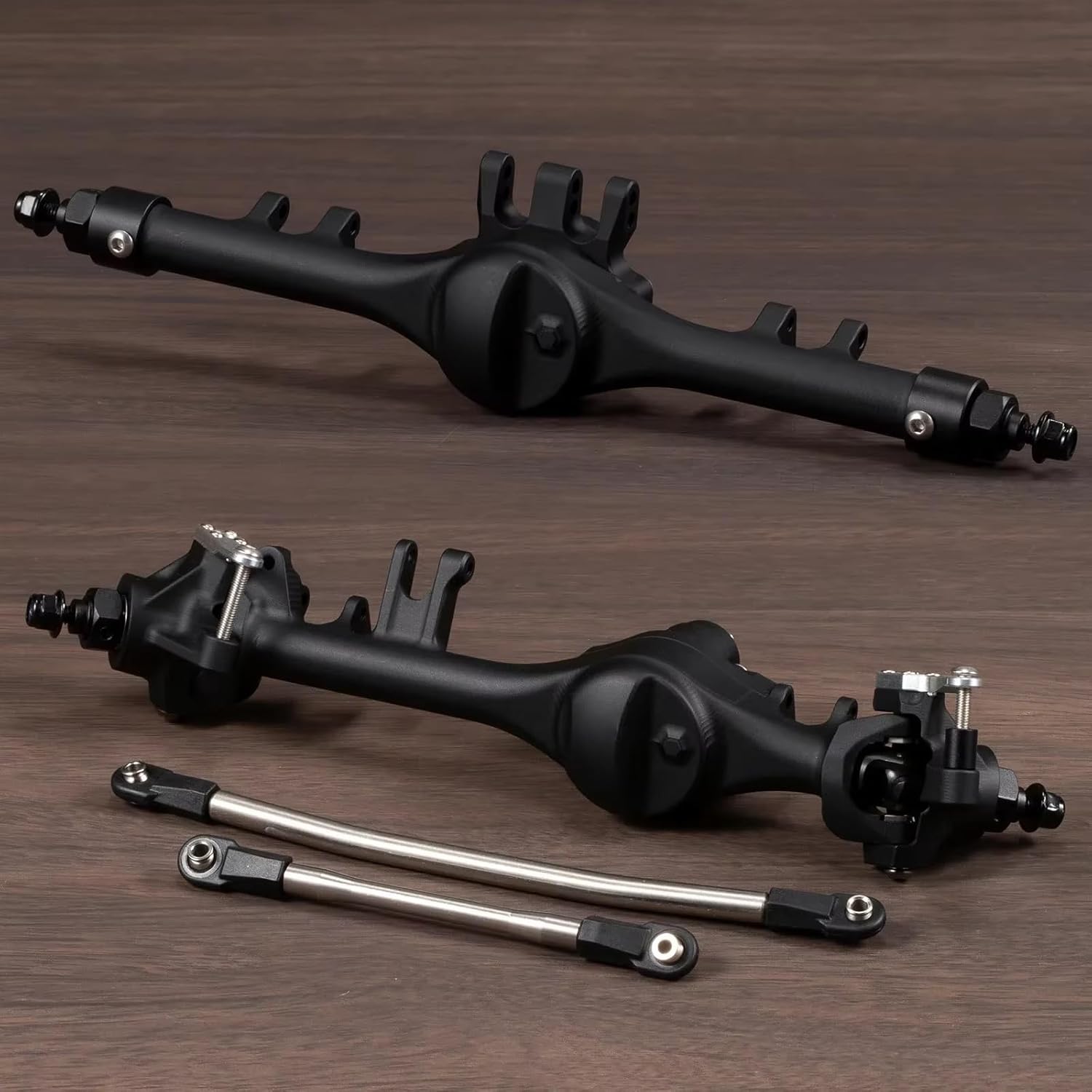 Compatible with Axial for SCX10 II VS4-10 HD44 1/10 RC Crawler Cars Parts Aluminum Front and Rear Offset Straight Axles Set RC Front and Rear Axle(Black)
