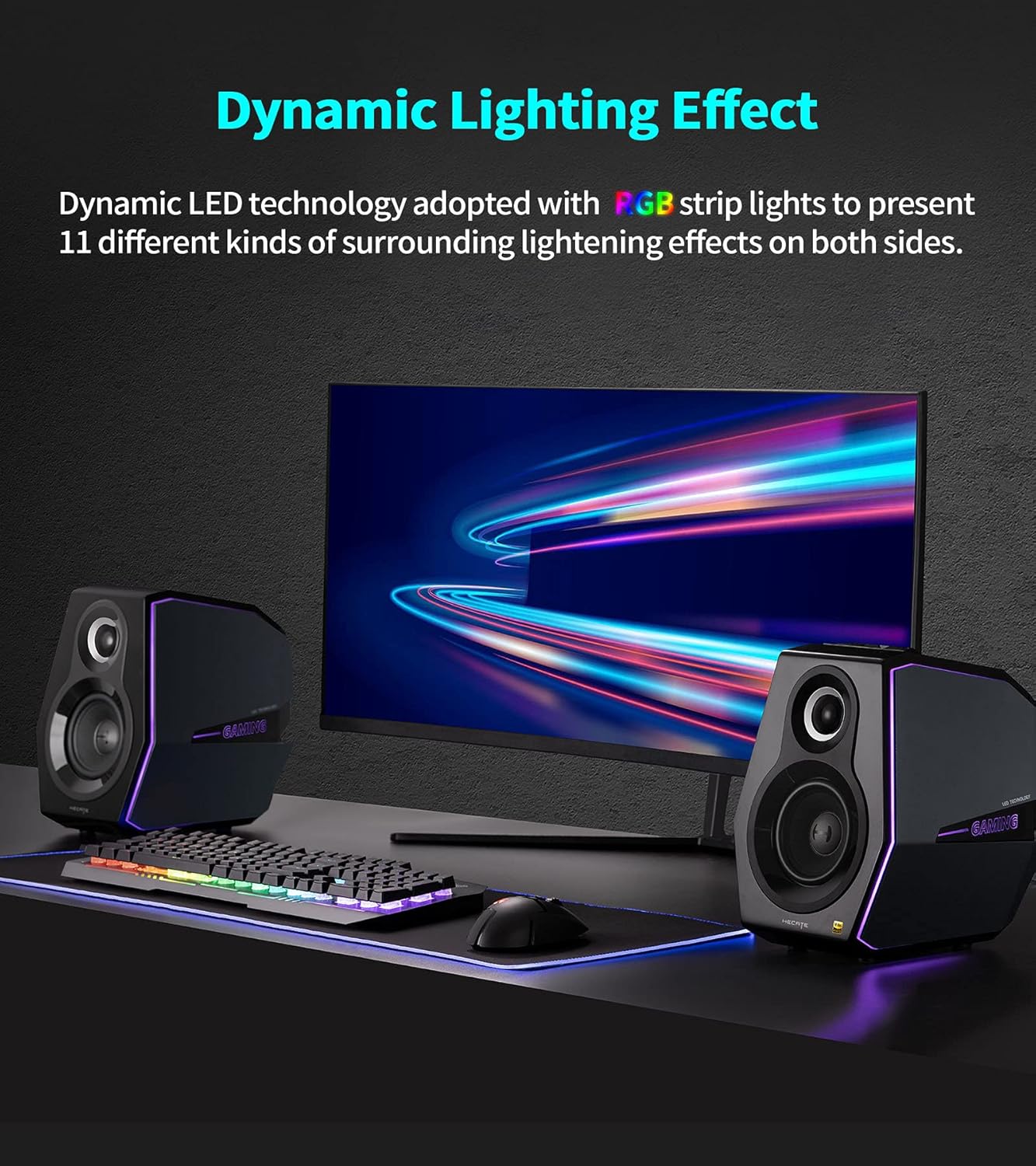 HECATE G5000 Bluetooth Computer Gaming Speakers, Hi-Res Audio Wireless Desktop Speakers, 88W RMS Powered, Bluetooth 3.5mm AUX USB Optical Coaxial Inputs, for PC/PS4/PS5/Laptop/TV, RGB Light