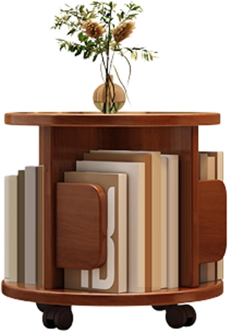 ZLGONRL Rotating Bookcase Wood 360 Display Narrow Bookshelf for Small Spaces On Wheels Round Bookshelf Spinning Bookshelf (One)