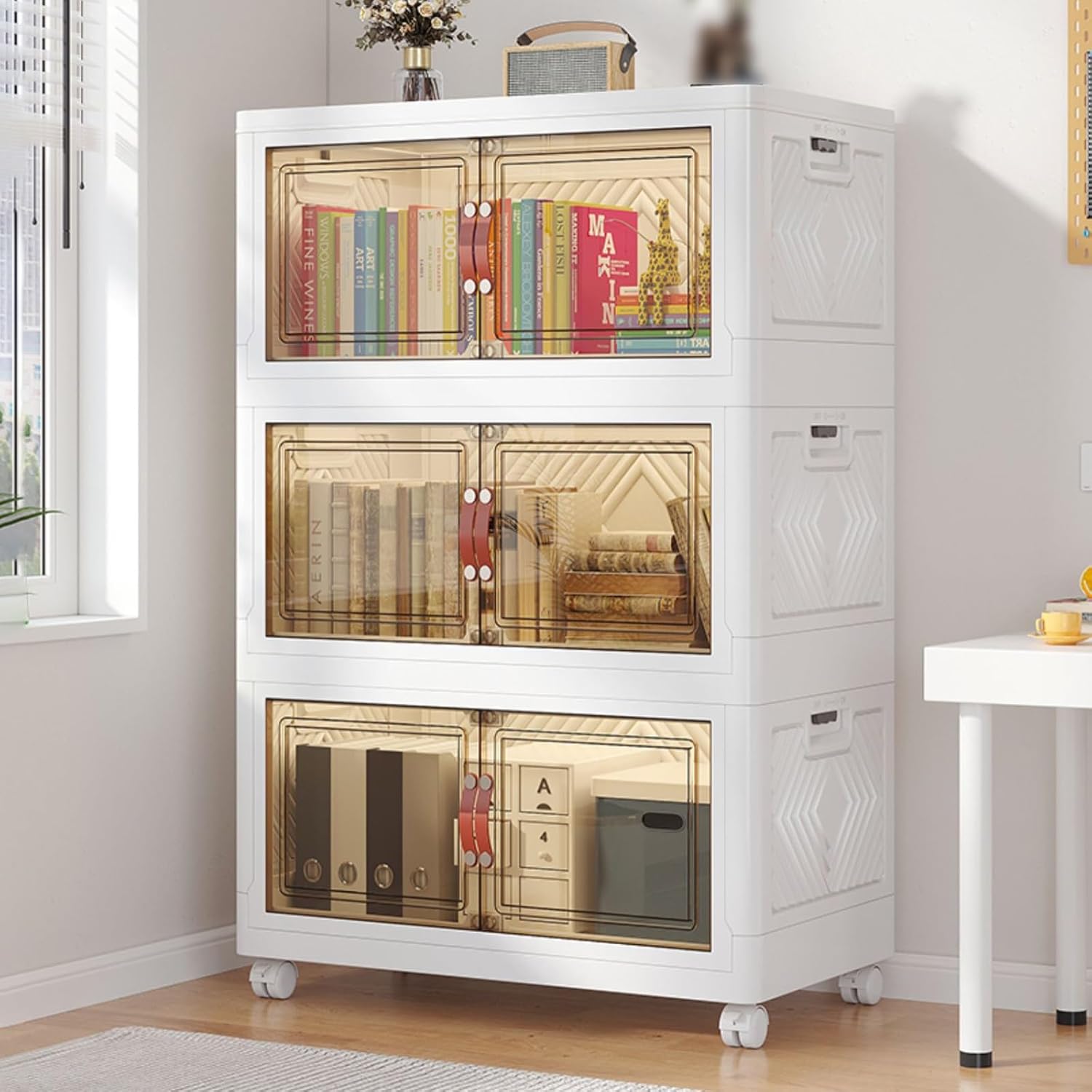 Mobile Bookshelf with Wheels, 5 Tiers Mobile Movable Bookshelf Cart, Foldable Bookshelf, White Plastic Mobile Book Shelf Removable, for Home Office Living Room Study, Easy Assemble (Color : 3rd Floor