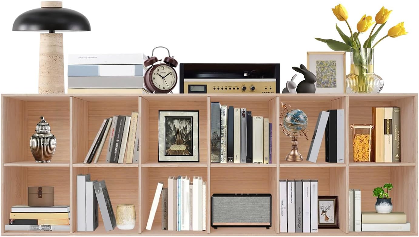DGEAYUE Cube Storage Organizer, 6/10/12 Cube Floor Standing Solid Wood Open Bookshelf Wooden Shelf Bookcase Vertical or Horizontal for Living Room Bedroom Hallway School (12 Cube)