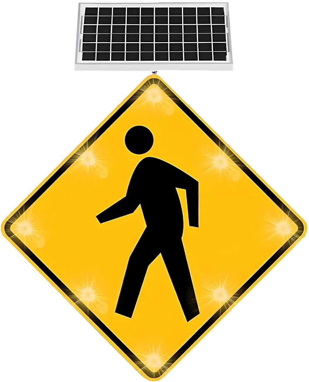 Solar Powered LED Flashing Pedestrian Crosswalk Sign - Heavy Duty Rust-Proof Metal Frame, 32in - 2-Piece Set for Urban & Suburban Road Safety