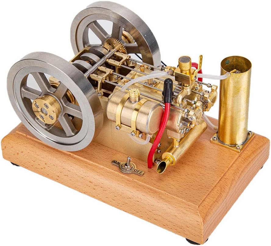 H76 5CC Horizontal Twin-Cylinder Gasoline Engine Model - Water-Cooled OHV Internal Combustion Engine with Dual Flywheels Ready to Run