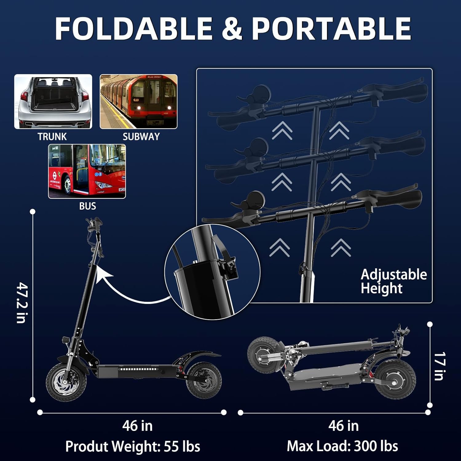 X750 Electric Scooter Adults, 1600W Motor Power, 40 MPH Fast Speed & 50 Miles Long Range, 10” Pneumatic Tires, Dual Suspension, Foldable Electric Scooter 300 lbs Max Load