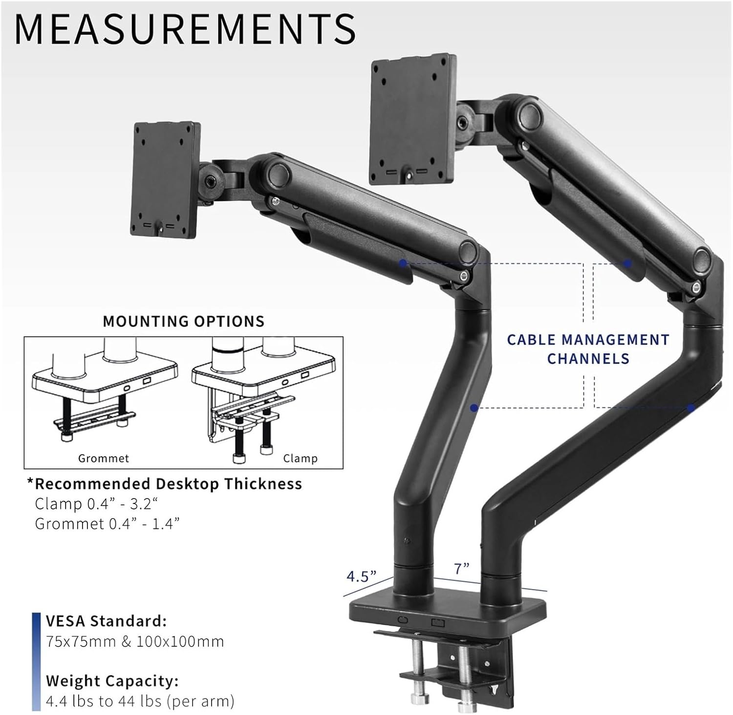 Mechanical Spring Dual Ultra-Wide Monitor Mount, can Hold up to 45-inch Screens -
