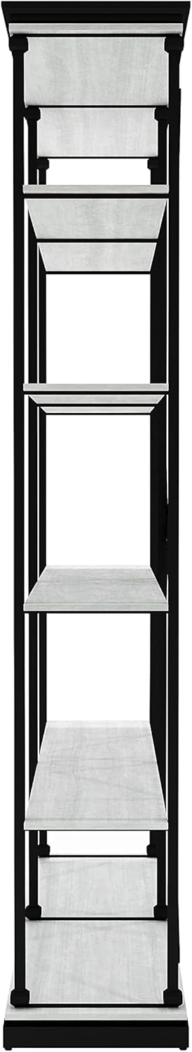HOMES: Inside + Out Nemme Industrial 58-inch 5-Shelf Steel Bookcase, Antique White and Black