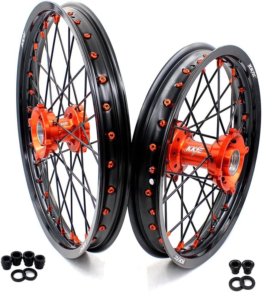 KKE 19-16 Kids Wheels Fit for KTM 85 SX 2003-2020 TC85 2014-2020 Orange Anodized Hub Black Spoke
