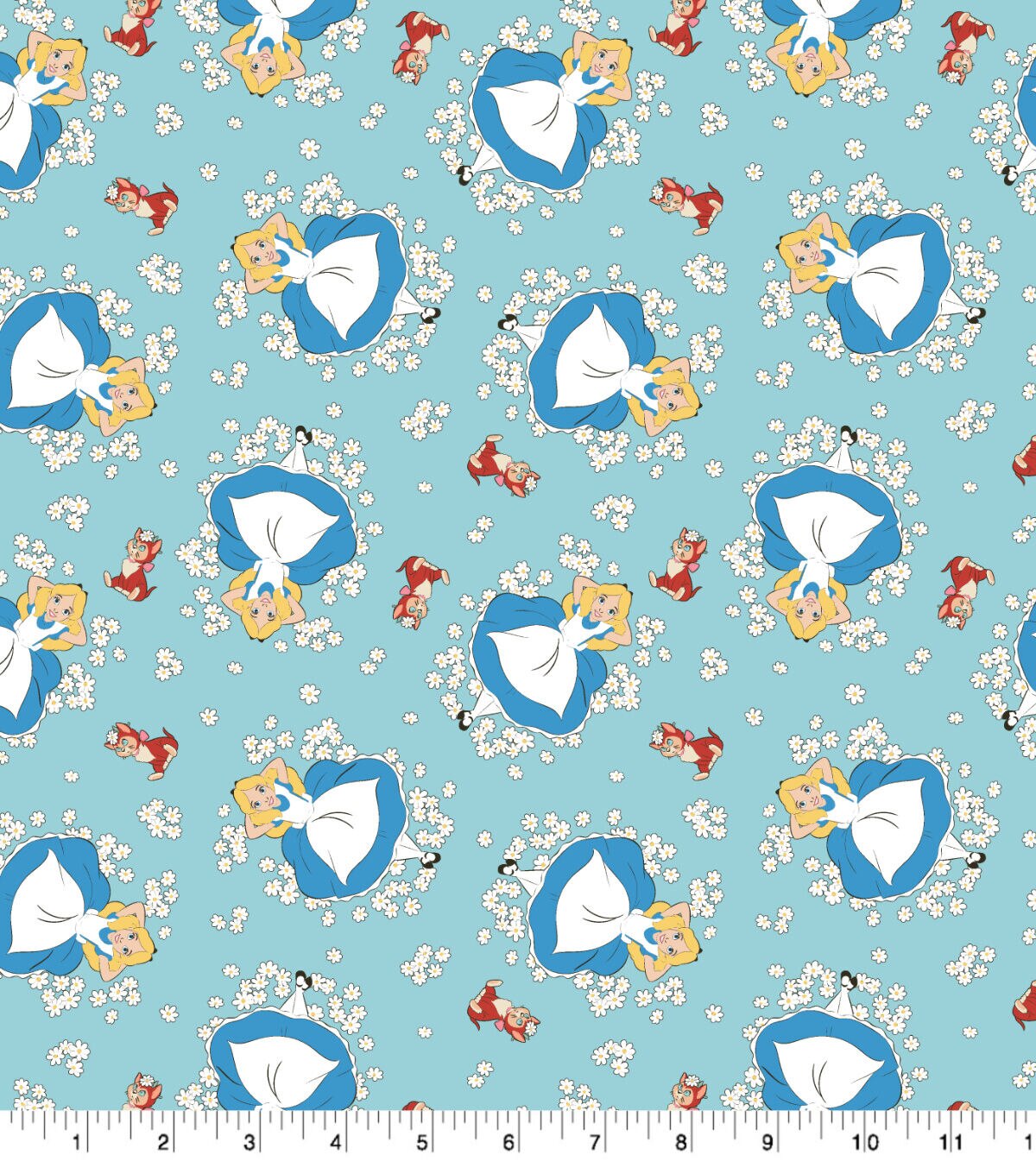 Disney Alice In Wonderland & Kitten Flower Cotton Fabric