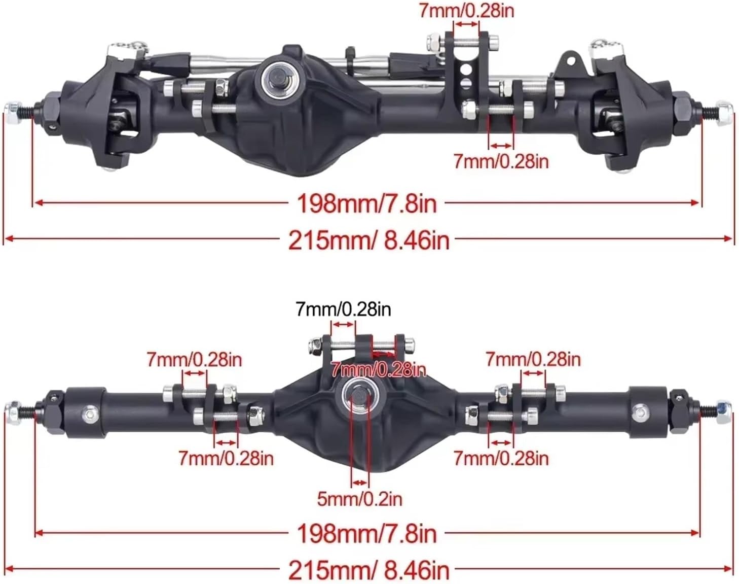 RC Upgrade Accessories for Axial for SCX10 II for VS4-10 1/10 RC Crawler Rock Trucks Parts Construction Front Rear Offset Straight Axle Set Upgrade Car Accessories(Black,Set)