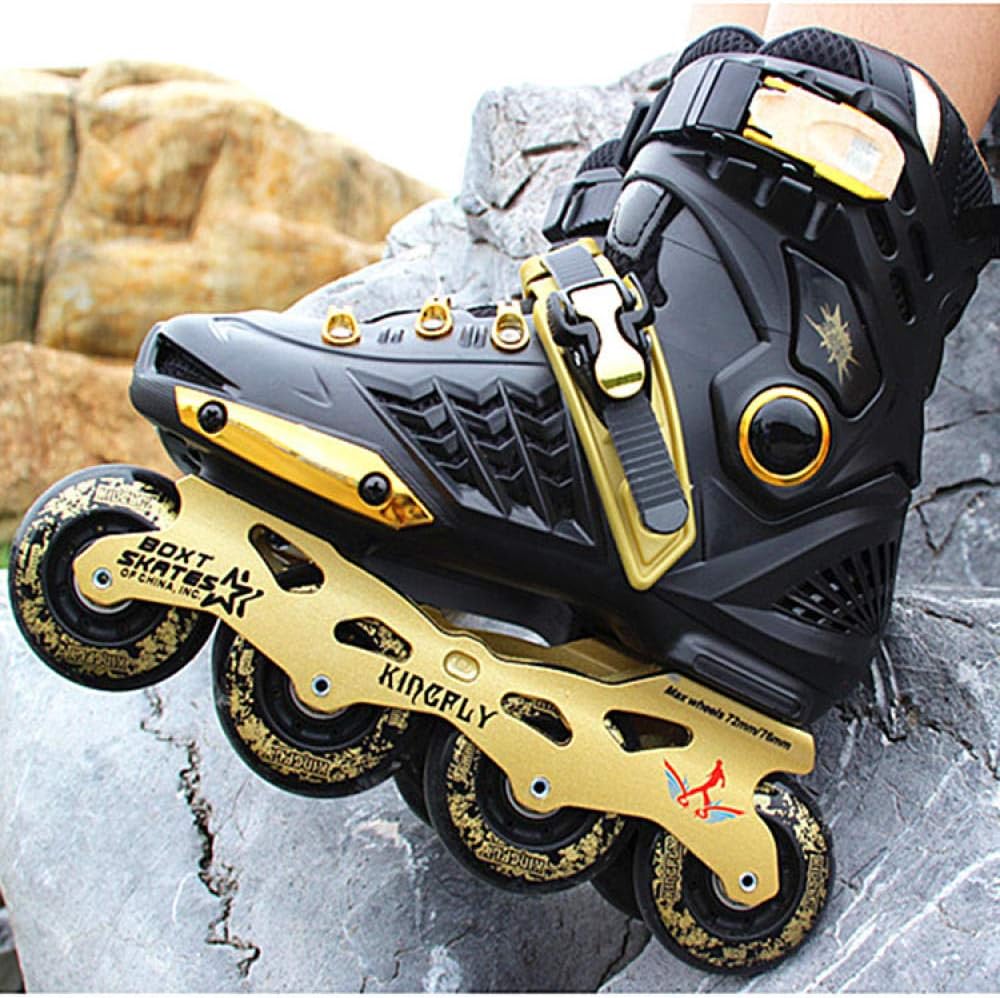 Inline Skate Ladies Skates Flat Flower Single Row Roller Skates Unisex Black Gold US6