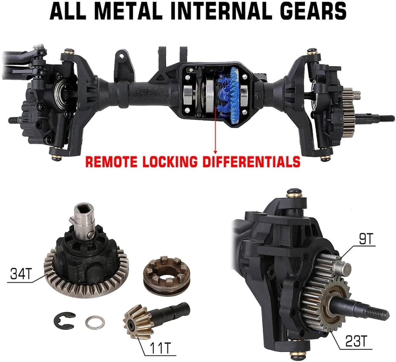 RC Car Accessories for Traxxas TRX-4 for Axle Metal RC Portal Axles 1/10 Front and Rear Axle with T-Lock Differential RC Modification Accessories(Front and Rear Axles)