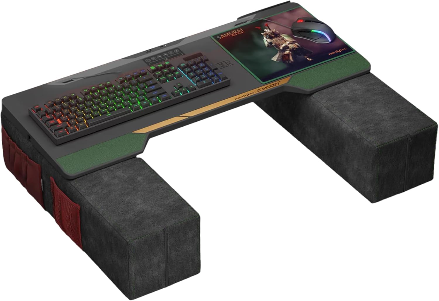 Couchmaster CYCON³ Samurai Edition with HORIZONLIGHT Bar, Ultimate Ergonomic USB-Hub Gaming Lap Desk for Couch and Bed, Compatible with All Keyboards and Mouse/Mice, Laptops, PCs, PS4/5, Xbox