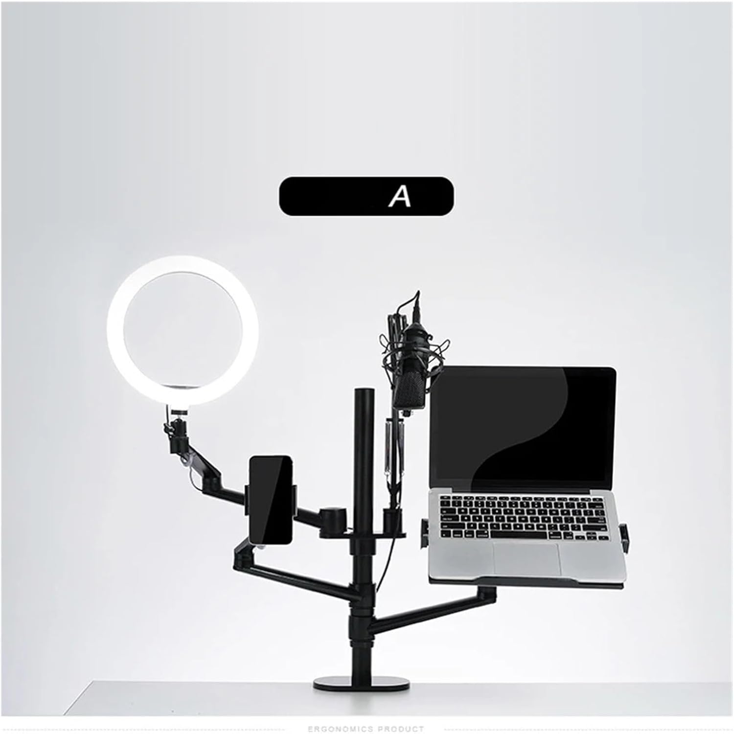 Desktop live broadcast stand set 6 in 1 with 10-inch LED ring light microphone mount monitor stand laptop stand