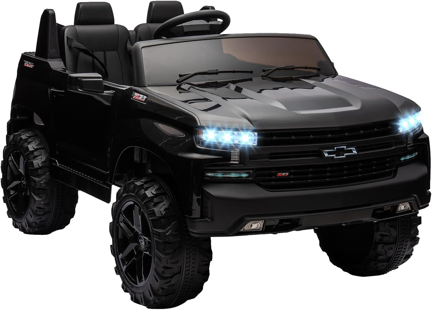 Licensed Chevrolet Silverado 24V 2-Seater Kids Electric Car, Parent Remote Control Ride on Toy with 4X Spring Suspension, Wireless Music Electric Vehicle for Kids 3-8