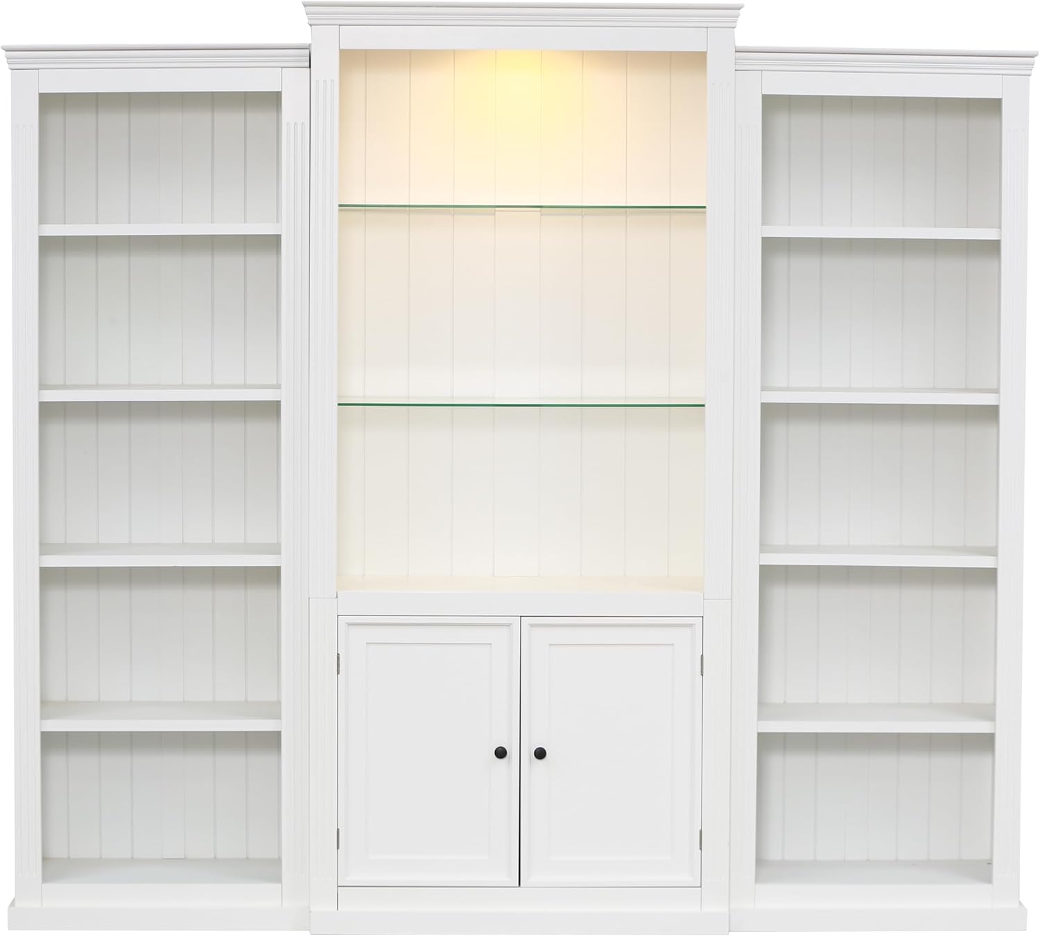 WZONICE98 78.75'' 3 Pieces Bookcase Display Cabinet with 5 Colors Adjustable LED Ceiling Light Tempered Glass Shelves Retro Style Bookshelves Storage Organizer for Living Room Office MDF White