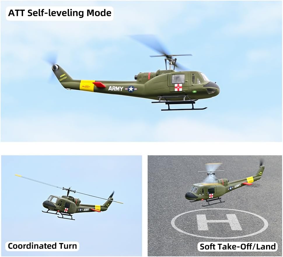 FLYWING UH1 RC Scale Helicopter with ACE Flight Control LED Light Two Blade GPS Metal Rotor 450 6ch RC Helicopters Iroquois 450L UH1 V4 Huey Helicopters RTF-Helicopter (Green)