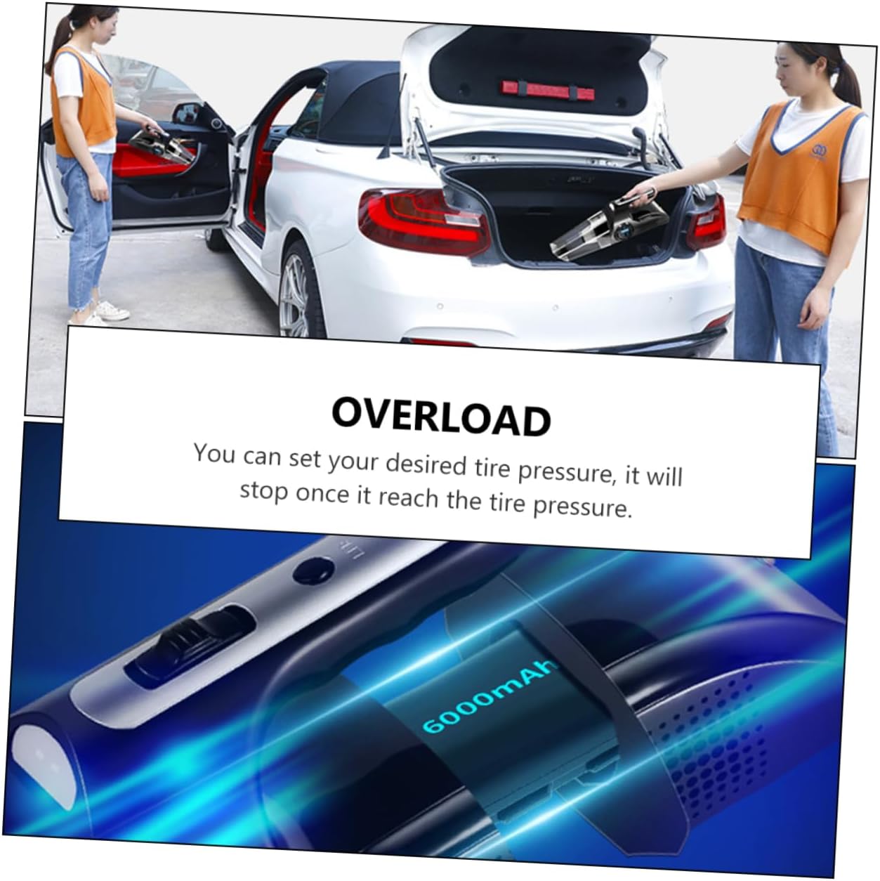 MUCKLILY 2pcs Car Air Pump Digital Tire Pressure Gauge Inflatable Air Pump Led Light Handheld Vacuum