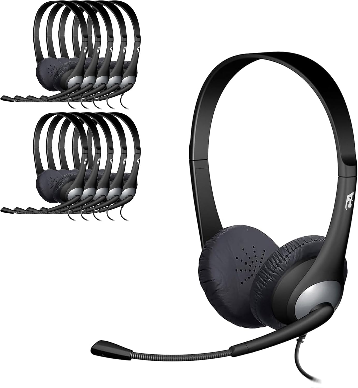 Cyber Acoustics AC-204 Carton of 24 Stereo Classroom Headsets w/Single Plug and Y-Adapter