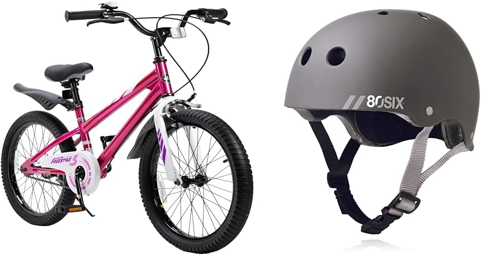Royalbaby Freestyle Kids Bike 20 Inch Wheel Bicycle with 80Six Dual Certified Helmet Ages 5+ Junior
