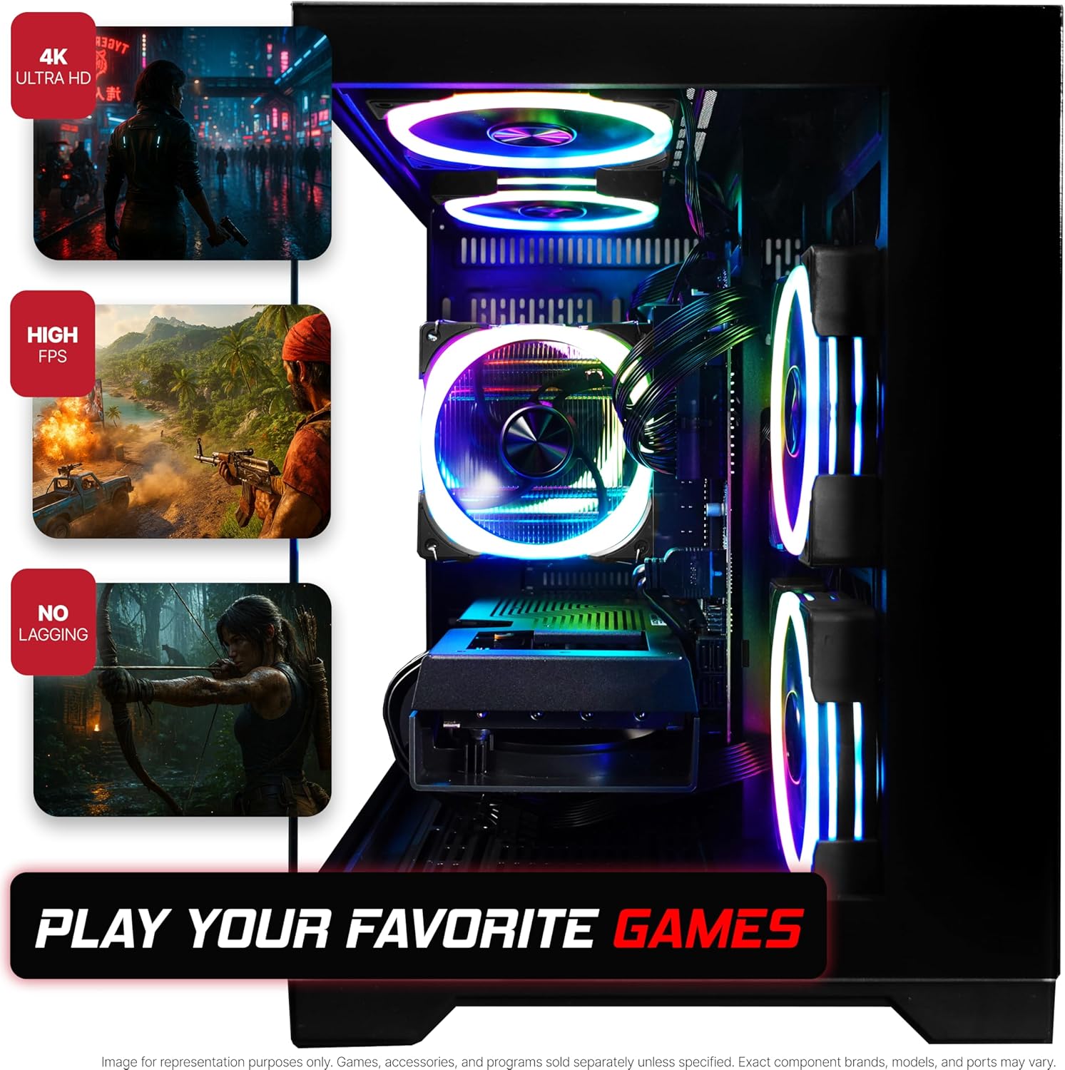 SAAV CORE Prebuilt Gaming PC Bundle Desktop Tower AMD Ryzen 7 5800X Radeon RX 9060 XT 8GB GDDR6 32GB DDR4 1TB NVMe SSD WiFi 6 Bluetooth Windows 11 Black Air Cooler RGB Computer PC Gaming