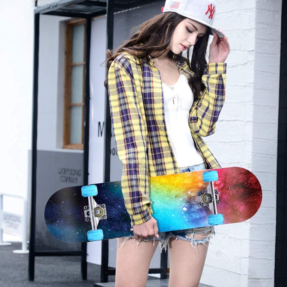 Skateboards 31 inches Complete Skateboards for Teens Beginners Girls Boys Kids Adults 7 Layer Maple Wood Skateboard (F)