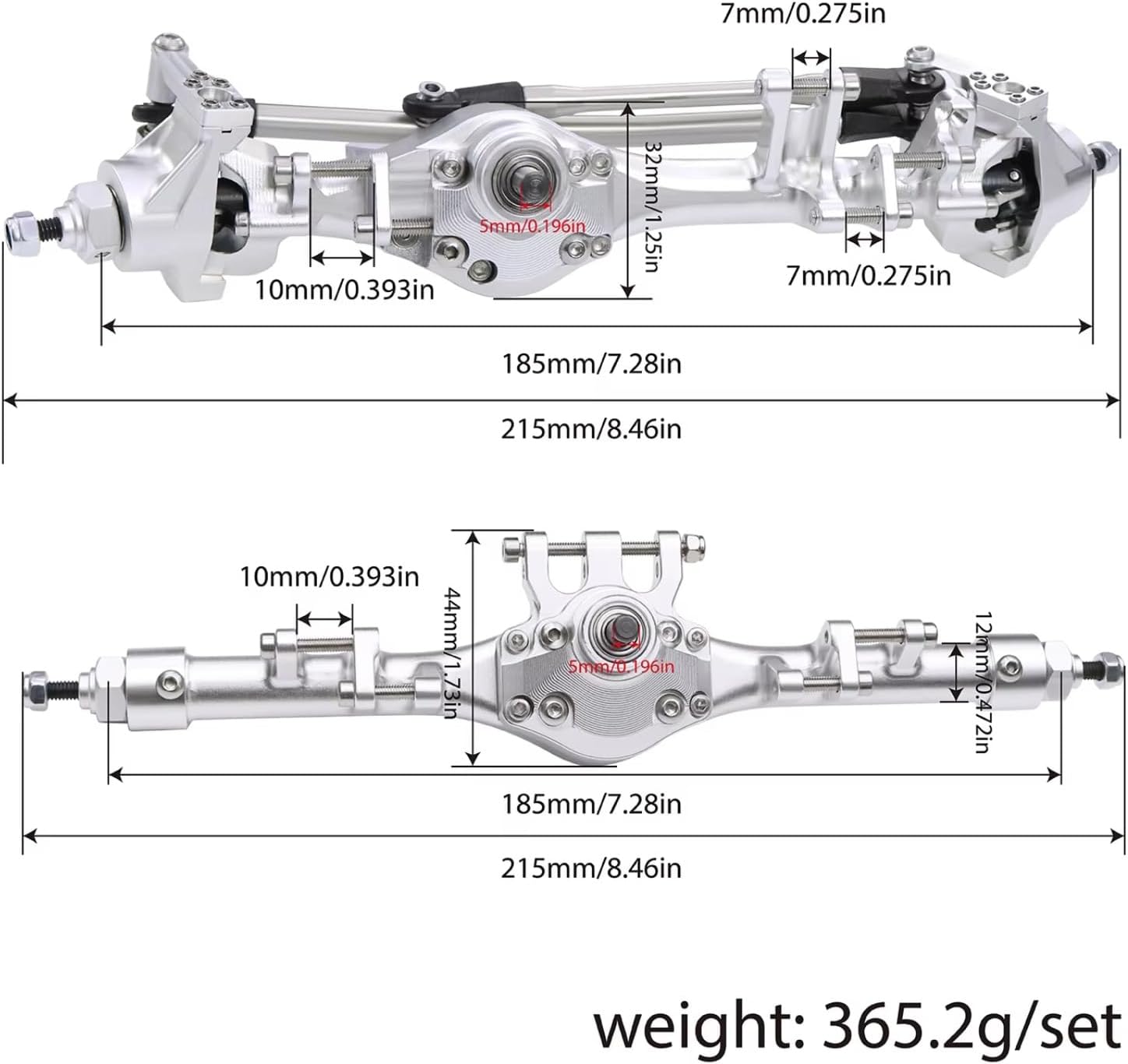 RC Axle Models For Axial For SCX10 II For Vanquish VS4-10 For Phoenix F10T 1/10 Aluminum Front Rear Straight Axle Complete Upgrade Parts RC Crawler(Silver,1set)