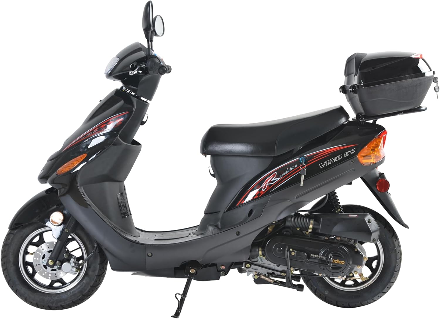 HHH Upgraded Street Moped 49cc/50cc Gas Fully Automatic Scooter Pony 50cc with Rear Storage Trunk (RED)