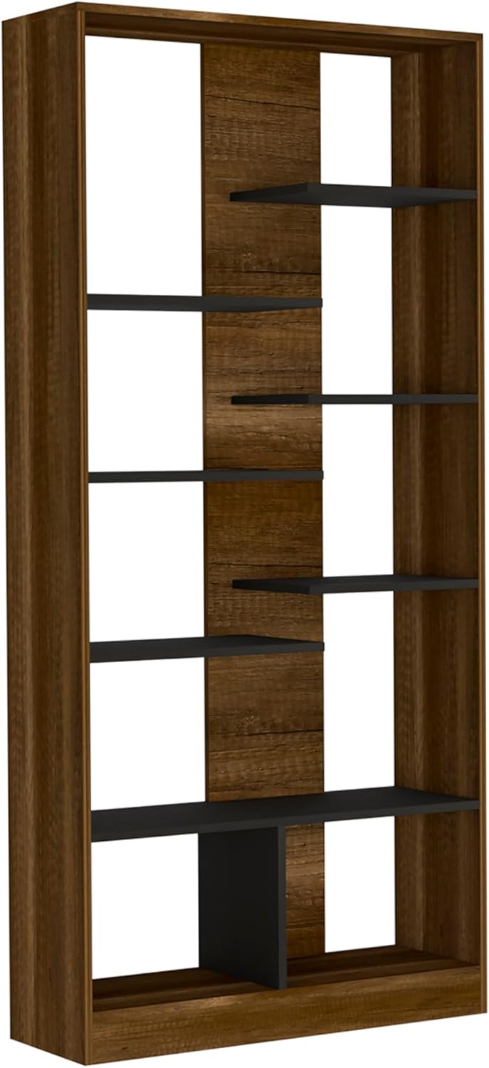 Tuhome Classic Bookcase, Multiple Shelves -Walnut/Black