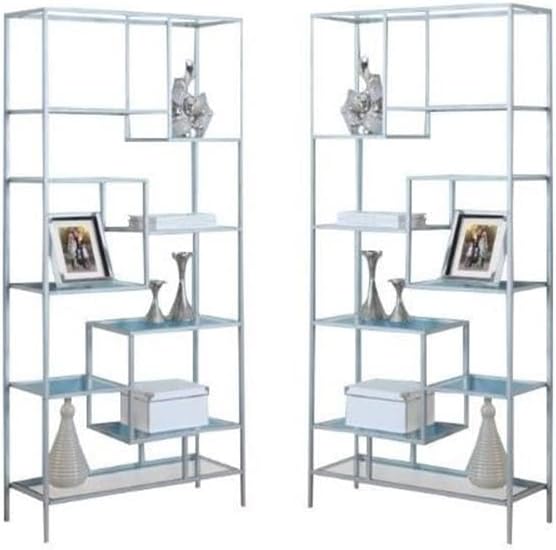 Home Square 2 Piece Modern Metal Bookcase Set in Silver Finish