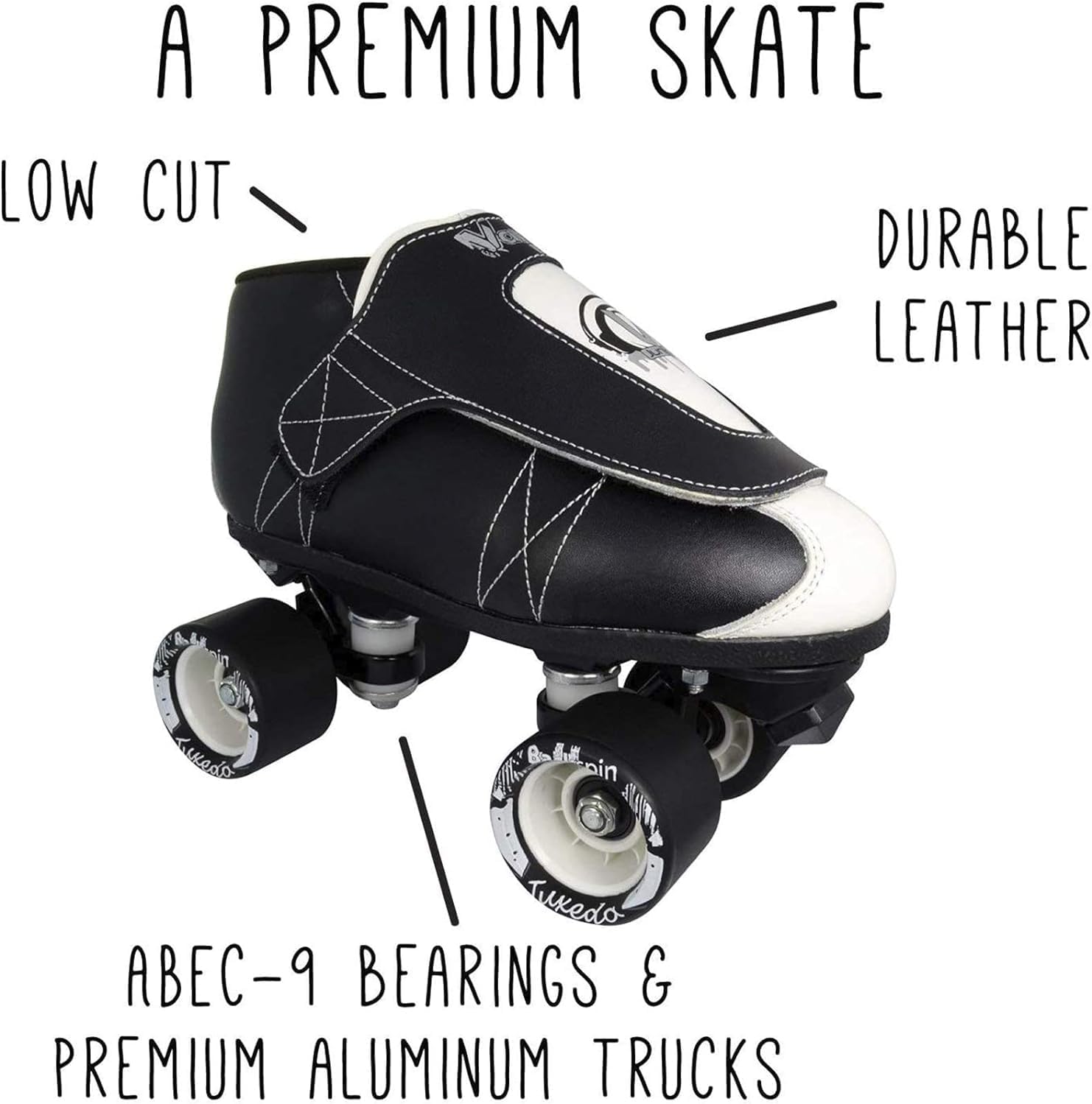 VNLA Junior Tuxedo Jam Skates - Indoor Unisex Roller Skates for Tricks, Jam and Speed Skating