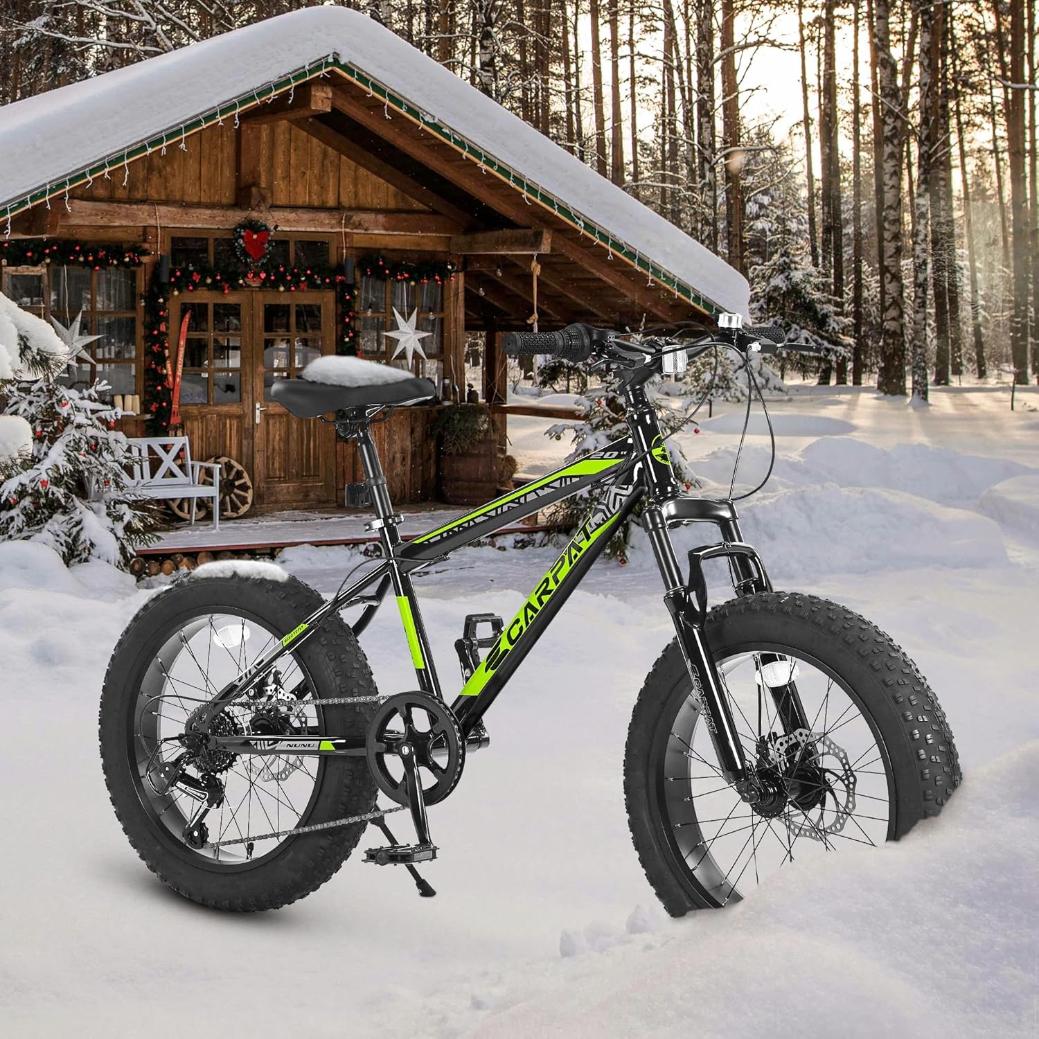 20 Inch Mountain Bike for Kids & Teens Ages 6-12, High Carbon Steel Frame, 7-Speed Gears, Front Disc Brake & Wide Tires, All-Terrain Bicycle for Snow, Trail and Off-Road Riding
