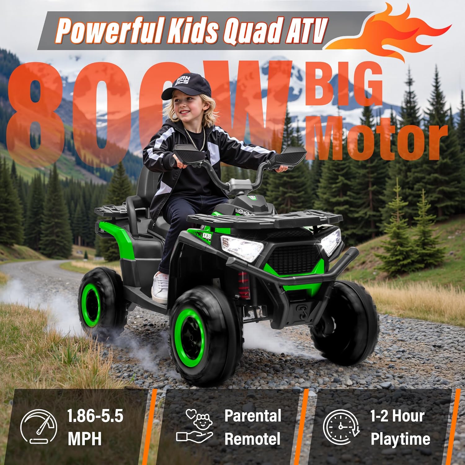 24V Ride On Car for Kids w/Remote Control, 4X4 Kids ATV 4 Wheeler w/800W Motor, Battery Powered Electric Vehicle Quad w/Beverage Port, Kneepads, Gift Flower, Spring Suspension, Bluetooth