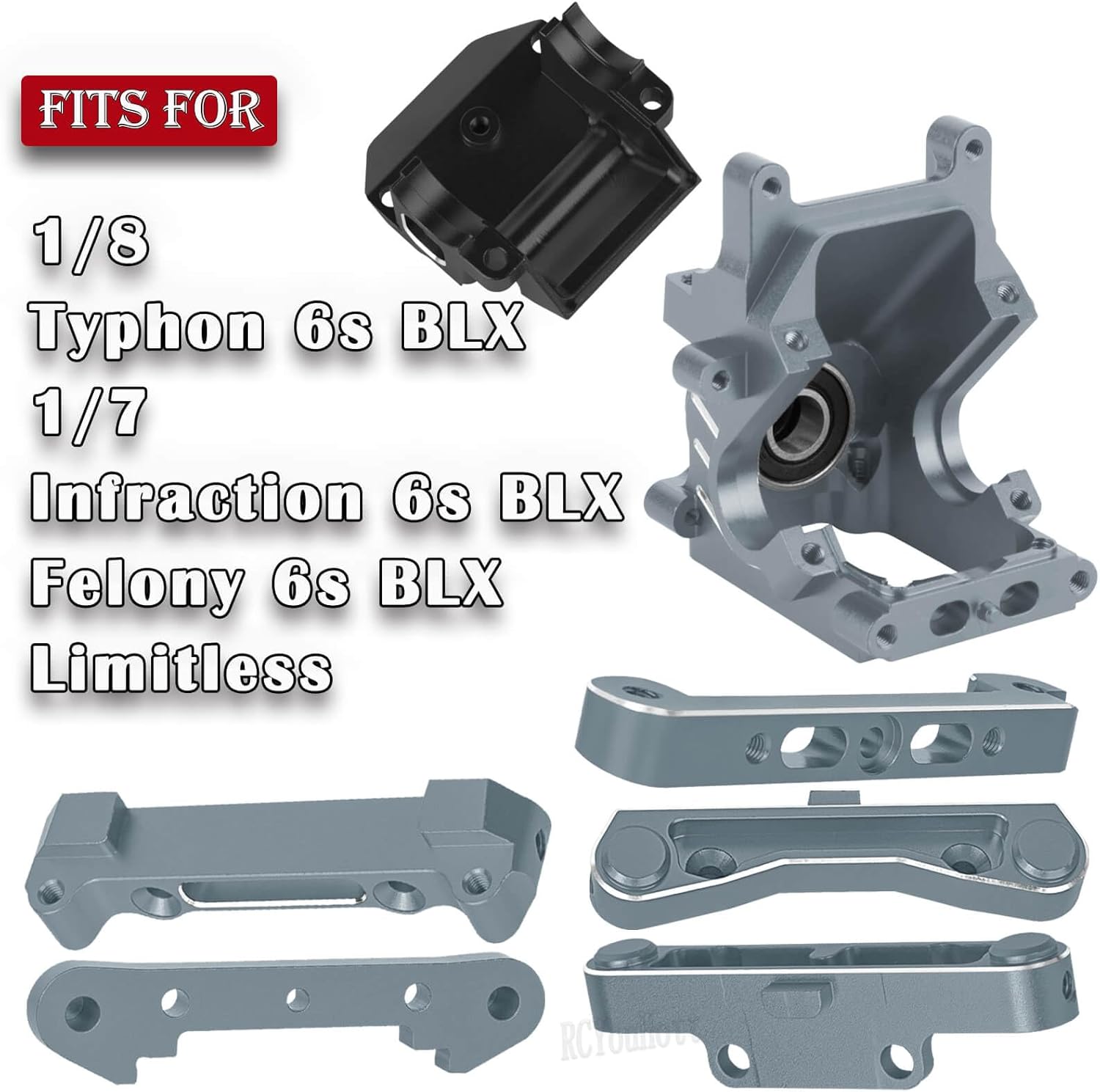 RC Suspension A Arms&Steering Blocks Axle Carriers&Gearbox Case w/43T/13T Diff Gear Mount&Camber Links Upgrades Part for 1/8 Typhon 6s BLX,1/7 Felony Infraction 6S BLX Limitless,Titanium