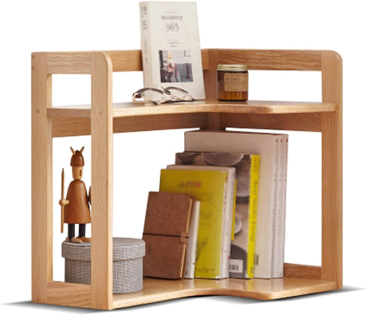 Bookcase 2-Tier Natural Wood Desktop Bookshelf Storage Organizer Shelves Display Bookcase for Living Room Home Office Organizer Shelves