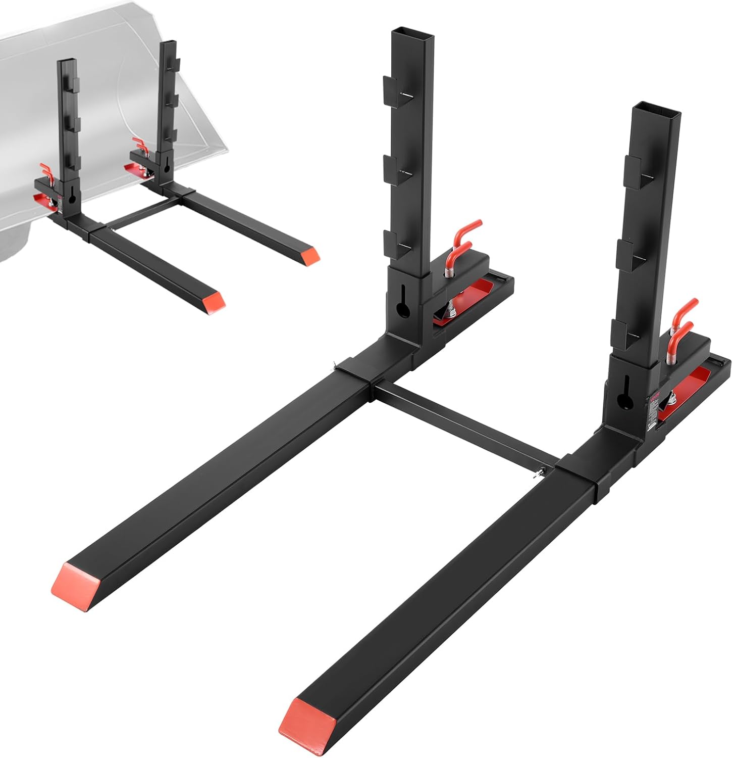 VEVOR Pallet Forks, 4000 lbs Clamp on Pallet Forks, 60-Inch Total Length Heavy-Duty Tractor Fork with Anti-Tilt Bar & Adjustable Stabilizer Bar, Fit for Loader Bucket Skid Steer Tractor, Black