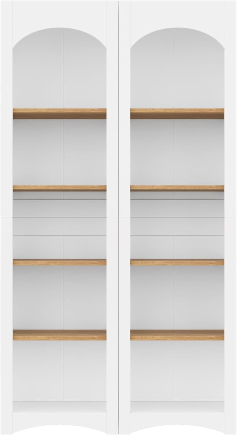 Free Standing 5 Tier Bookshelves, Bookcases Set of 2, Farmhouse Two-Tone Storage Cabinet with Adjustable Shelves, Modern 72