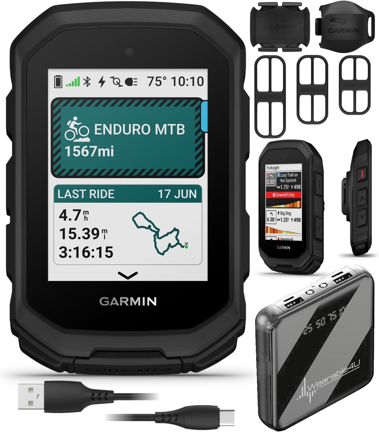 Garmin Edge MTB Rugged GPS Bike Computer with Mountain Bike Metrics, Trail & Topo Maps, Multi-Band GPS, Navigation, MTB Mounts + Garmin Bike Speed Sensor 2 & Cadence Sensor 2 + Wearable4U PowerBank