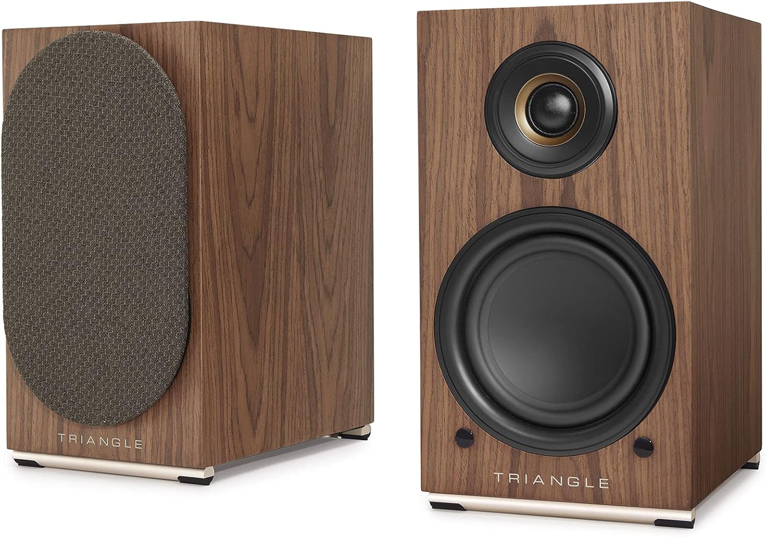 triangle - AIO Twin - Wi-Fi & Bluetooth Active Bookshelf Speakers with 2x50W Amplifier - HD Audio - Phono/Turntable + Optical TV Inputs - 165 x 304 x 235 mm - Brown Maple (Pair)