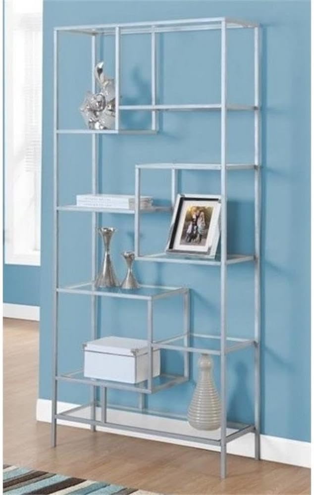Atlin Designs Modern Metal/Glass Office/Bedroom Bookcase in Gray