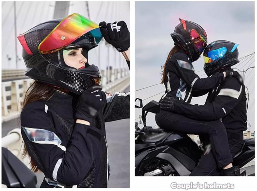 Full Face Personalized Motorcycle Carbon Fiber Helmet, Street Racing Motorcycle Helmet for Couple Men and Women Adult Flip Up Cruise Motocross Integrated Helmet DOT Approved