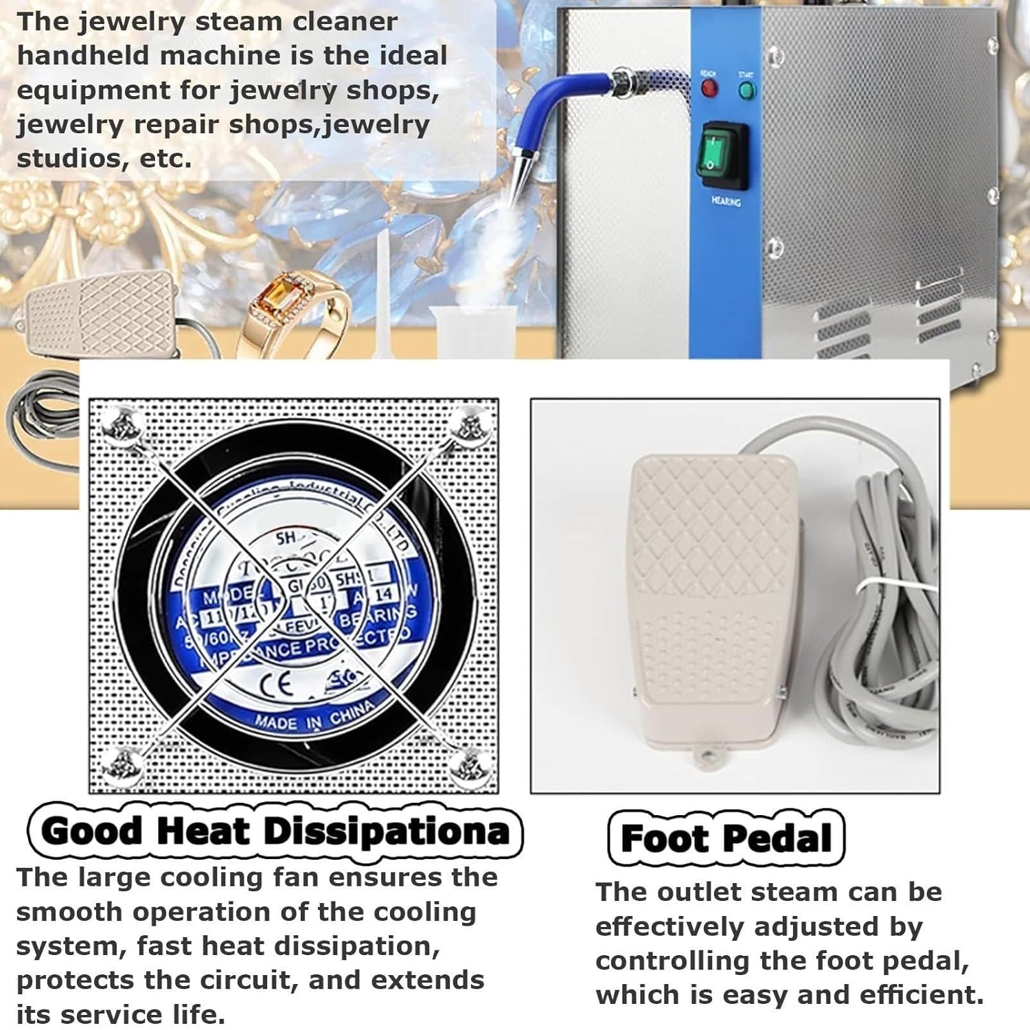 BGHJIKGFS Jewelry Steam Cleaner Professional, Stainless Steel Jewelry Steamer Jewelry Steam Cleaner, 2200W 4L Electrical Steam