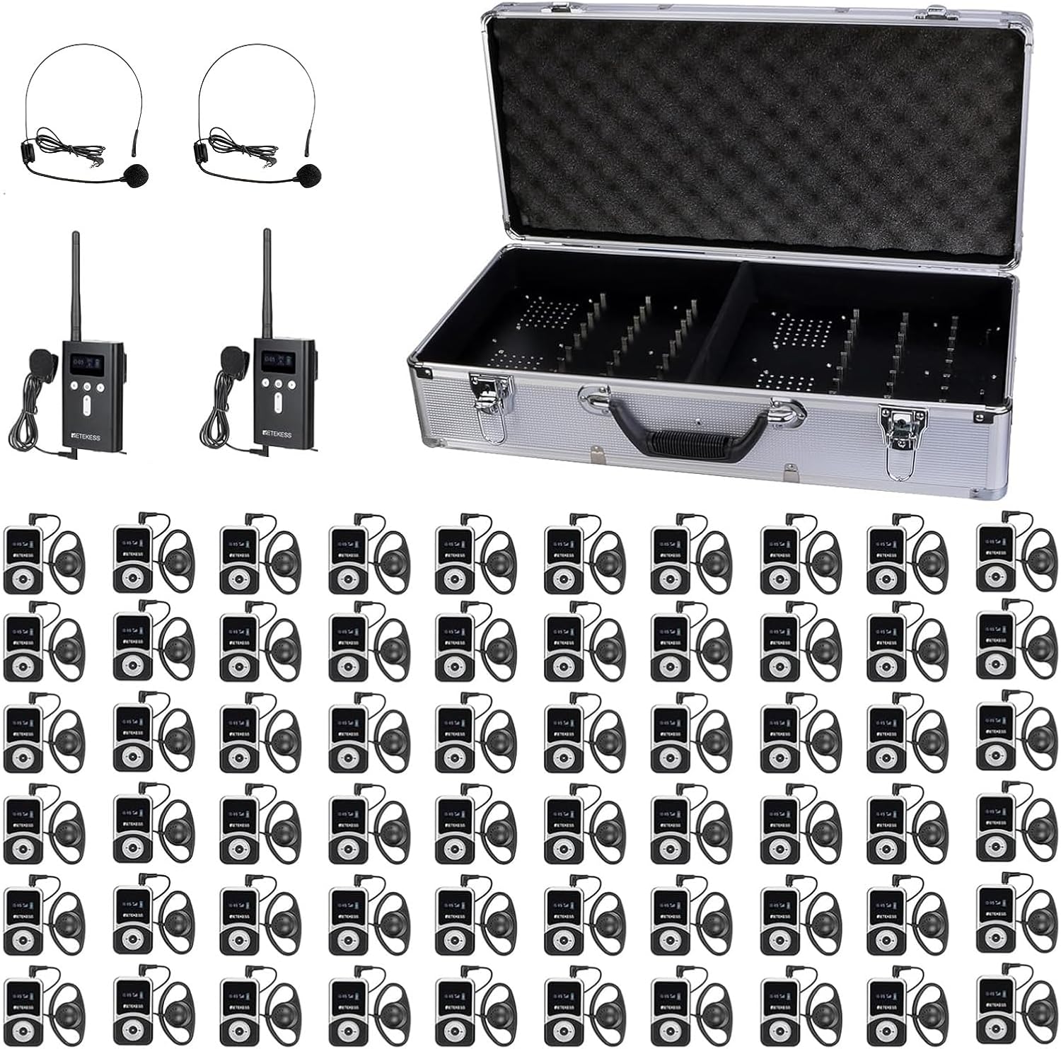 Retekess T130S(2nd Gen T130) Tour Guide Headsets, Upgraded Longer Range, Assistive Listening Devices for Church, One-Key Mute, Tour Guide Audio System for School (2 TX 60 RX)