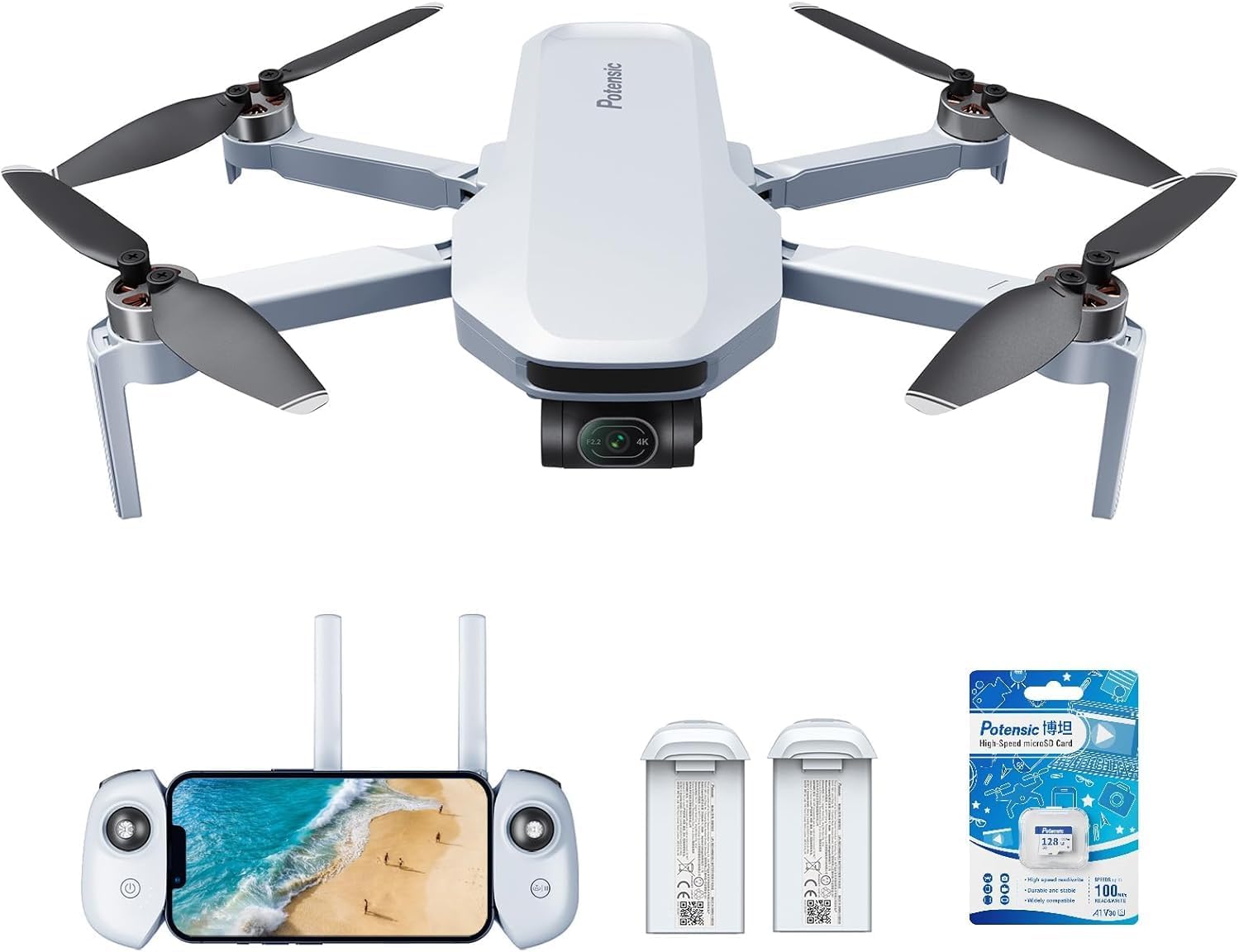Potensic ATOM 3-Axis Gimbal 4K GPS Drone, Expansion Kit Bundle with 128g SD Card