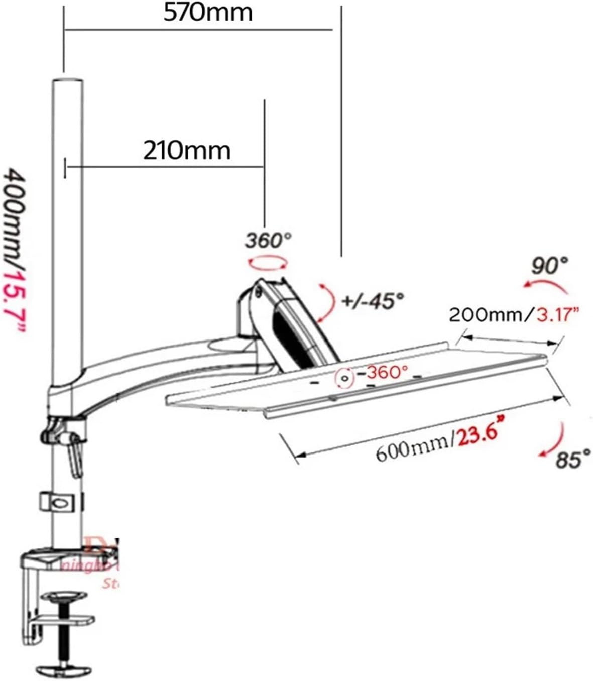 DL-GM112KY Aluminum 27 Inch 0-8 kg 360 Degree Rotating Clamp Gas Pressure Bar Gas Spring Keyboard Stand with Mouse Laptop Desktop Stand