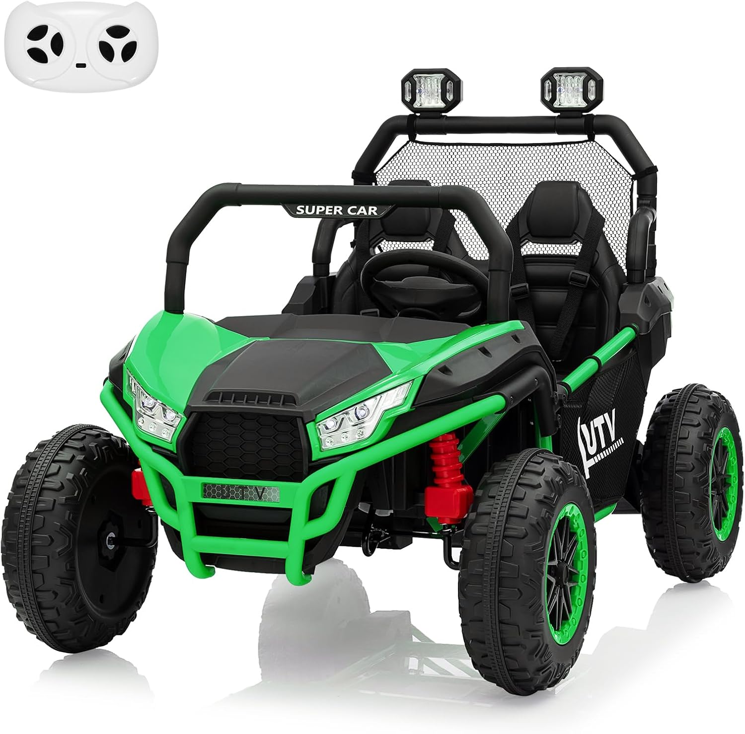 24V 2 Seater Ride On Car, XXXL Off-Road Utv for Kids w/Metal Frame, 20 Inch Wide Seat, 400W Electric Vehicle Toy Car w/Pop Music, 3 Speeds for Boys and Girls,Green