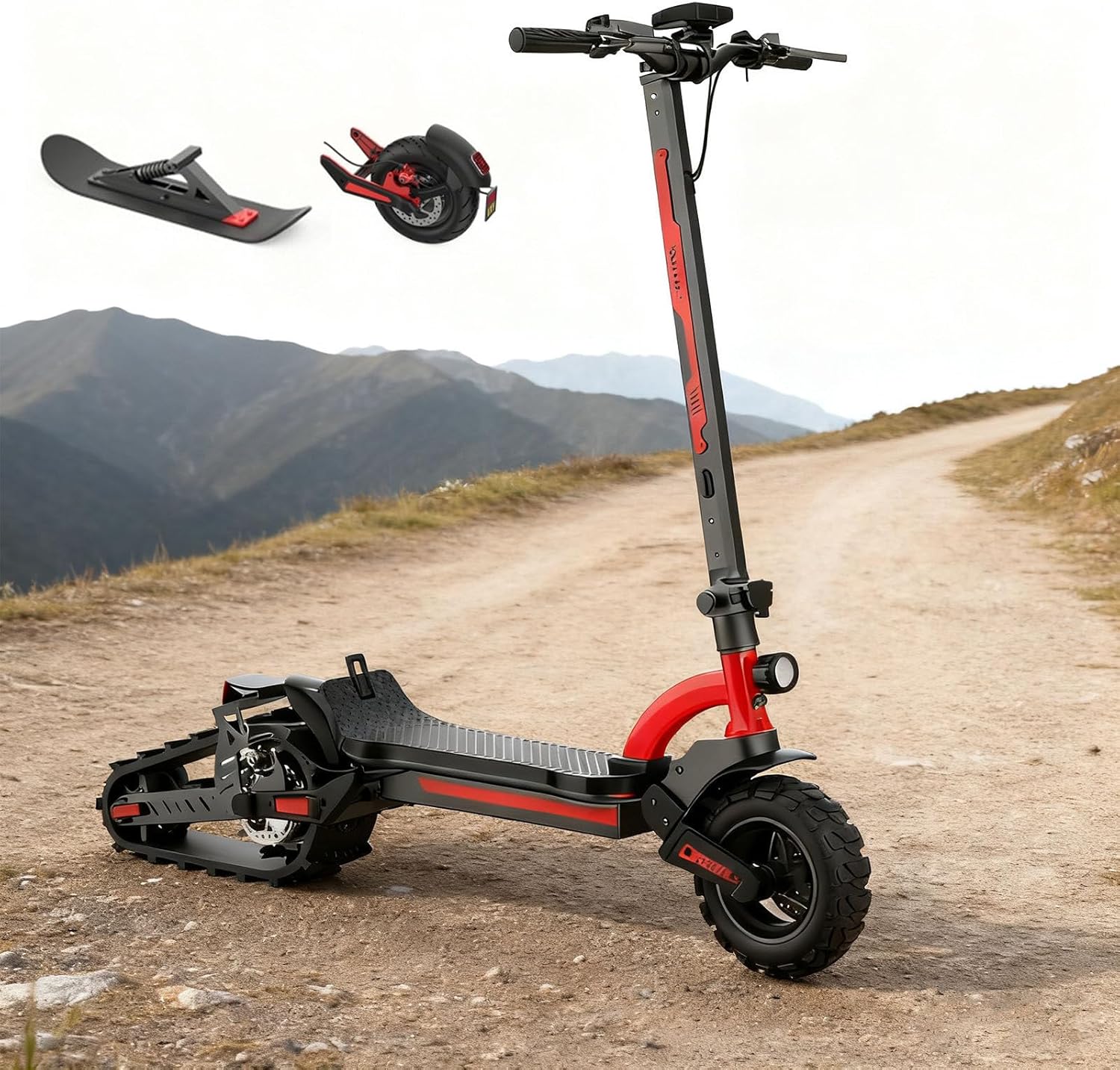 3-in-1 All-Terrain Scooter - Foldable Frame with LCD Screen | 2000W Motor for Off-Road, Mountain, Snow & Urban Use | 45-80KM Range, 25-35KM/H, 120KG Load | Wheels, Track & Ski Included, AllTerrain