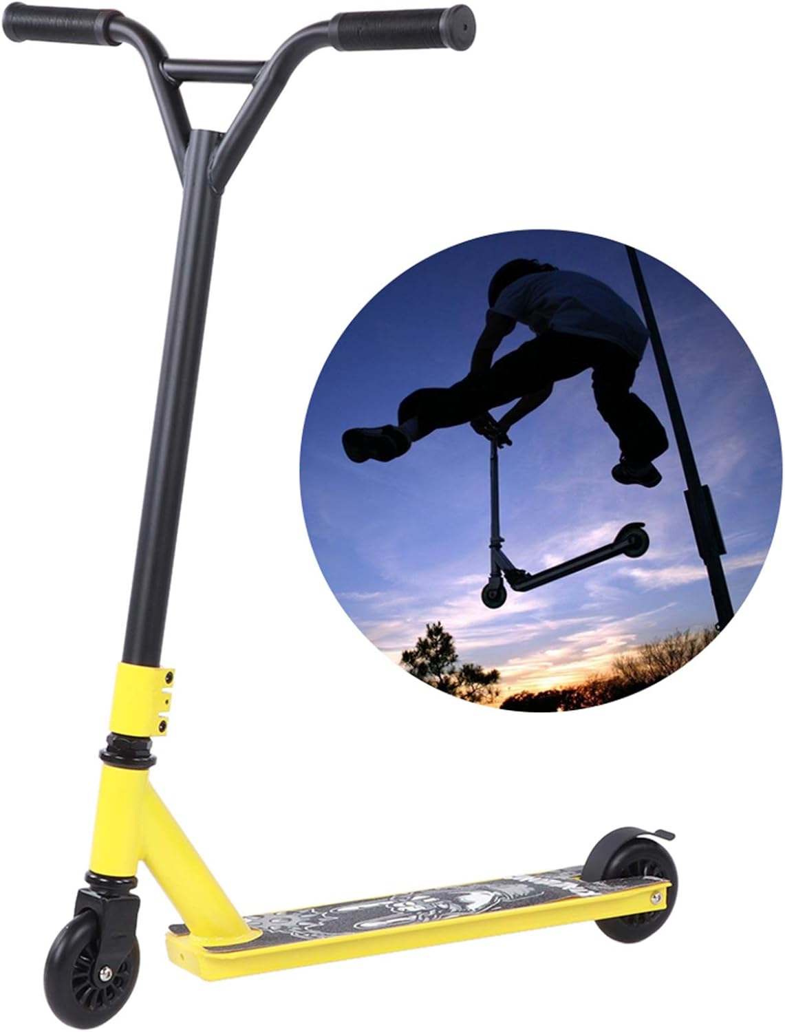 Yellow Scooter, Adult Stunt Scooter with 2 PU Wheels, Portable Sliding Pedal Equipment, Elastic PU Wheels for Commuting, Shopping, and Outdoor Adventures,