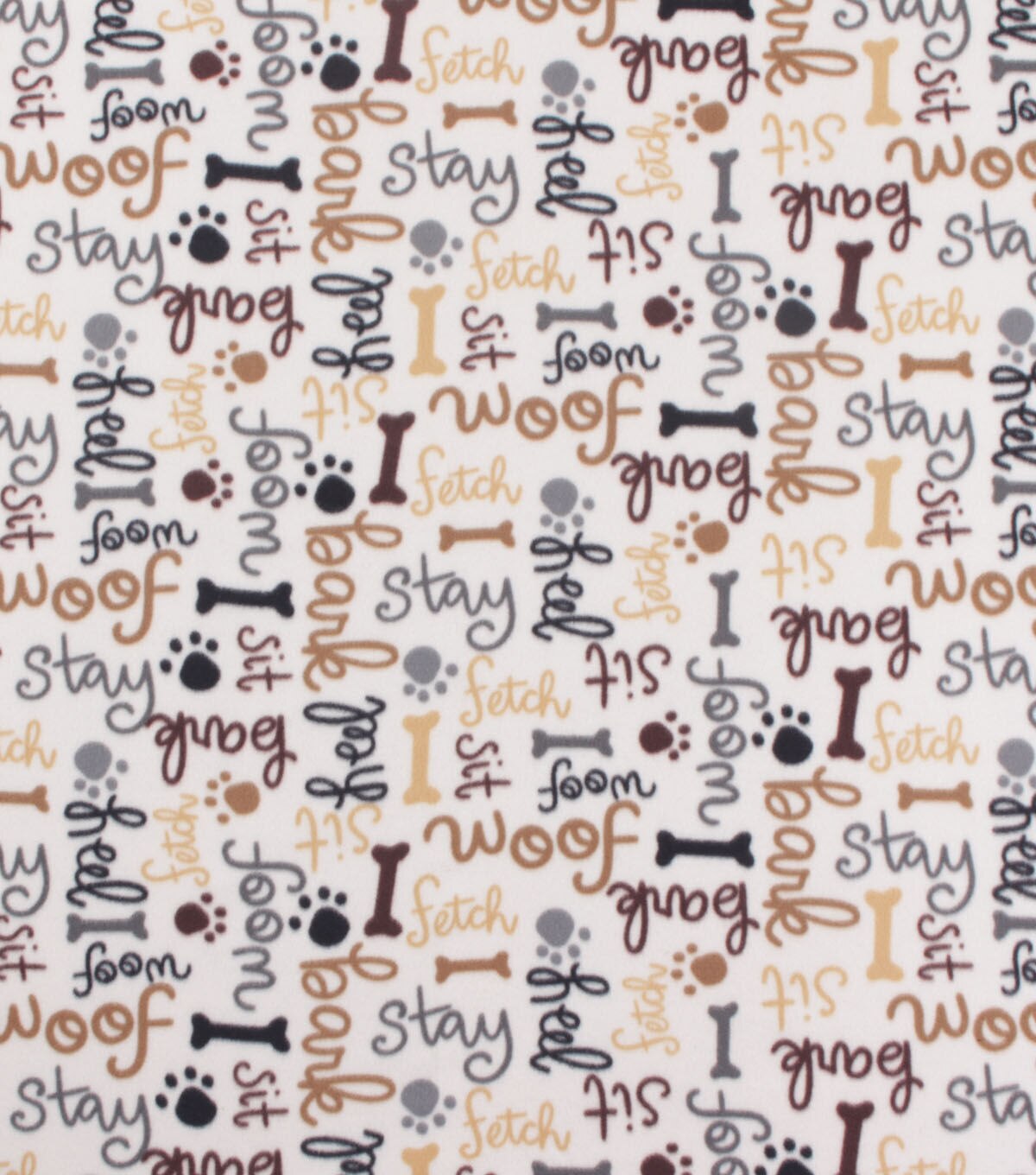 Blizzard Fleece Fabric Neutral Dog Words