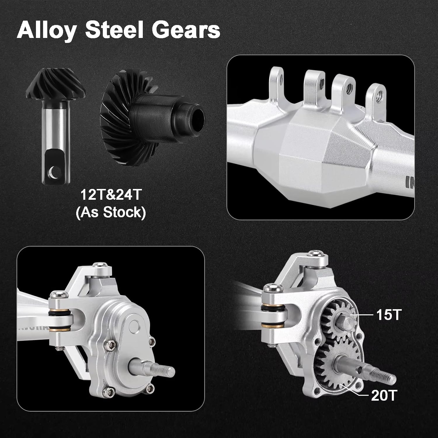 RC Front Rear Drive Axle Compatible with TRX4M 1/18 RC Crawler +5mm Diamond Portal Axles with Lay Down Servo Mount and Links Upgrade Parts