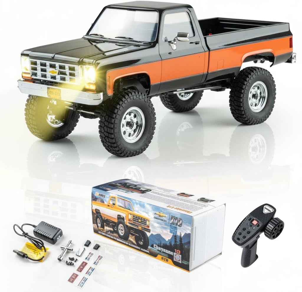 EAZYRC FMS 1/18 FCX18 Chevy K10 RC Crawler RTR with License Red, RC Pickup Truck 4x4 Chevy Hobby Grade 2-Speed Transmission Monster Truck for Adults with Led Light(Black)
